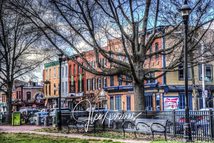 Jeff Cohen 16x20 Unframed Prints Canton Square with Benches