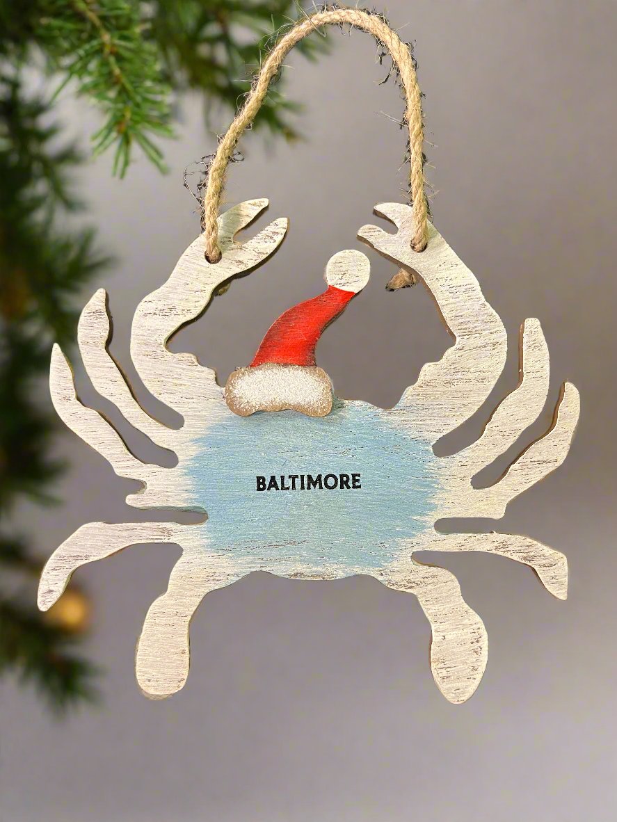 Crab with Santa Hat Ornament- Baltimore