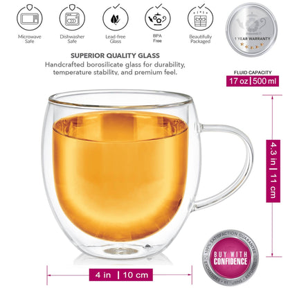 Teabloom - Teabloom Oversized Insulated Borosilicate Glass Mugs -17 oz