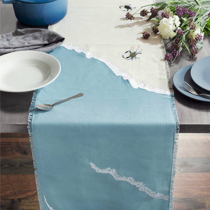 Rightside Design - Embroidered Baby Crab and Beach Waves Table Runner