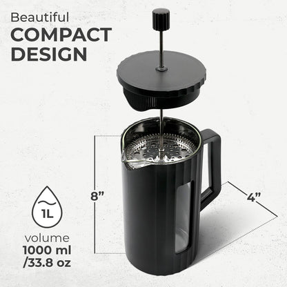 Kaffe - Kaffe Large French Press Coffee Maker, Double-Wall,Black,1L