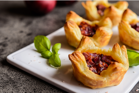 Cranberry Balsamic & Rosemary Olive Oil Glazed Caramelized Onion Tartlets