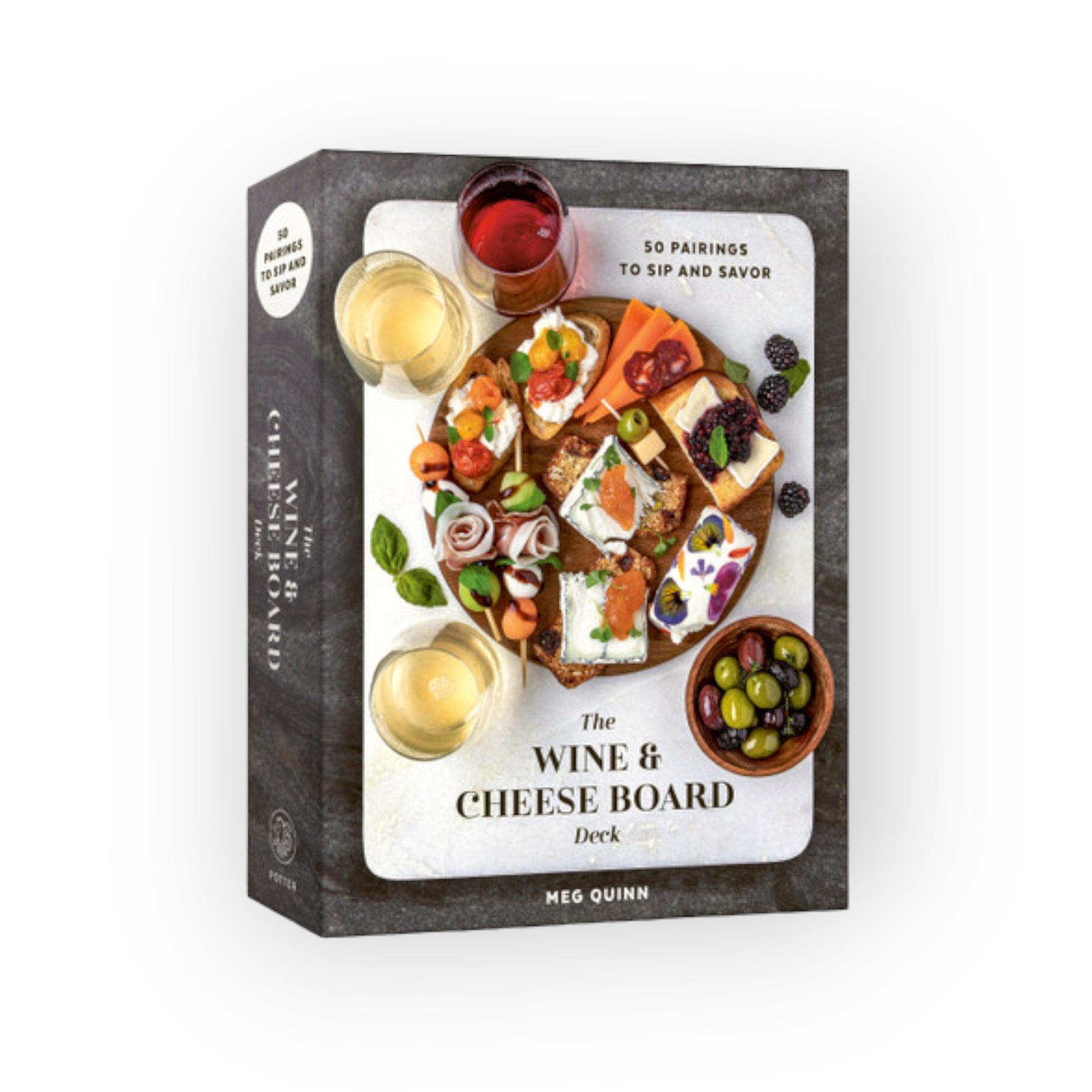 A Box of cards with pictures of wine and cheese board pairings.