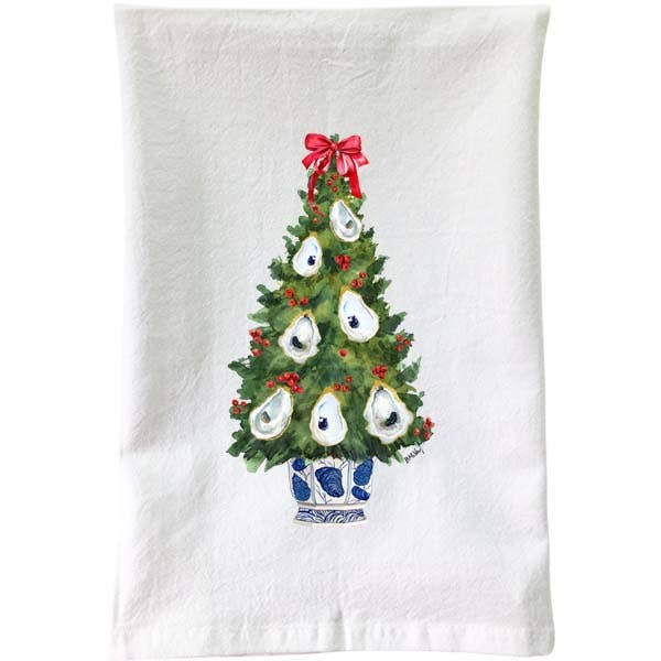 B McVan Designs - Christmas - Blue & White Oyster Tree Flour Sack Towel