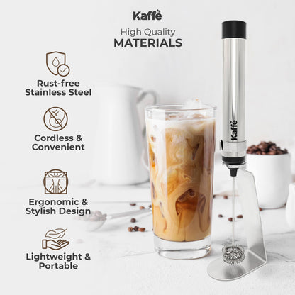 Kaffe - Kaffe Handheld Milk Frother with Stand - USB Rechargeable: Stainless Steel