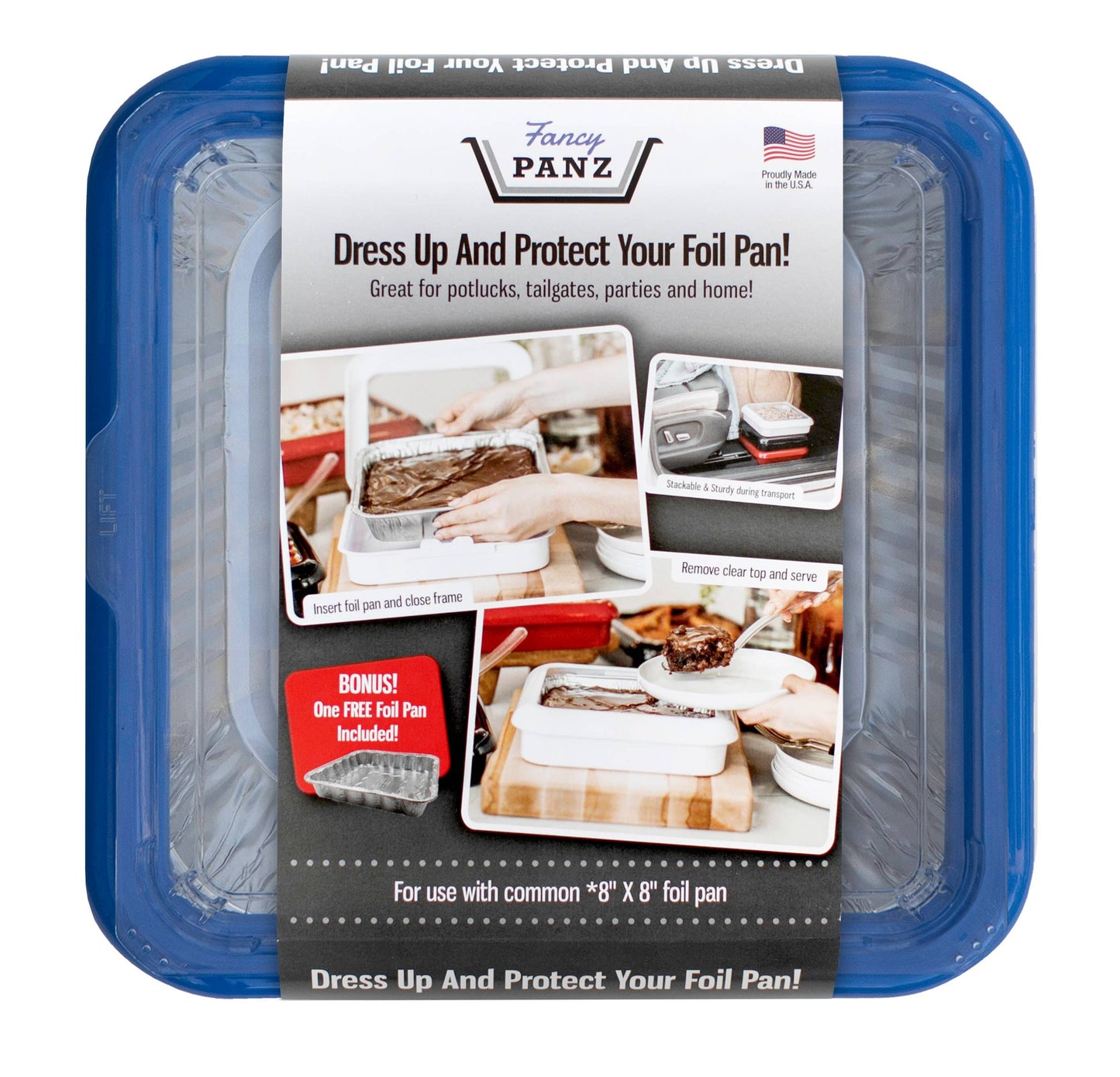 Fancy Panz - Square Set - 8x8 Pan Frame w/ Lid & Serving Spoon-Denim Blue