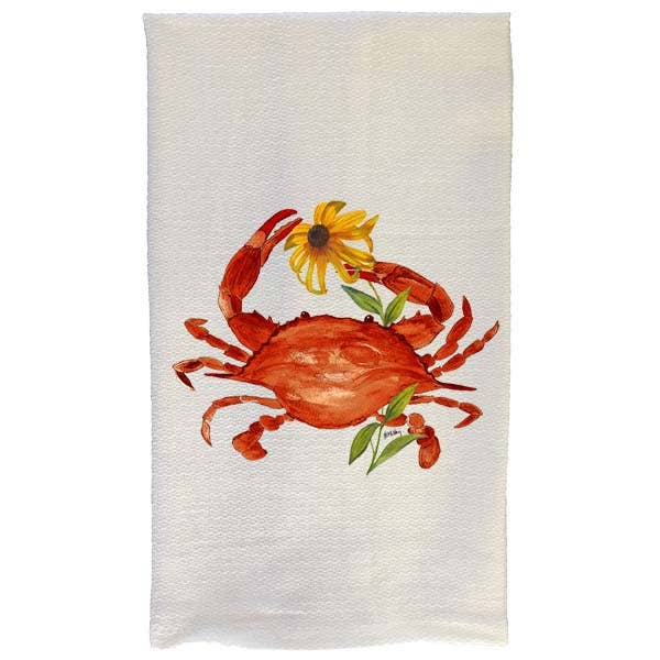 Red Steamed Crab with Black Eyed Susan Kitchen Towel | B McVan Designs