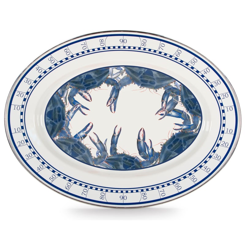 Golden Rabbit Blue Crab Oval Platter